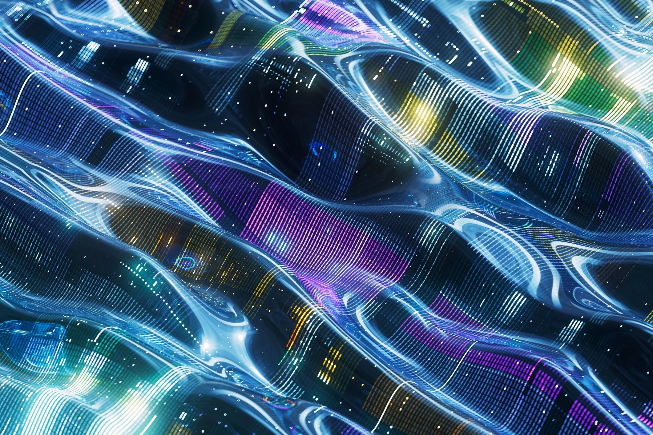 Abstract data streams representing visual explainers powered by AI